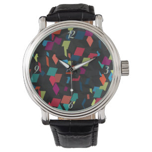Trendigets Abstrakt Geometric Cube Mönster Armbandsur