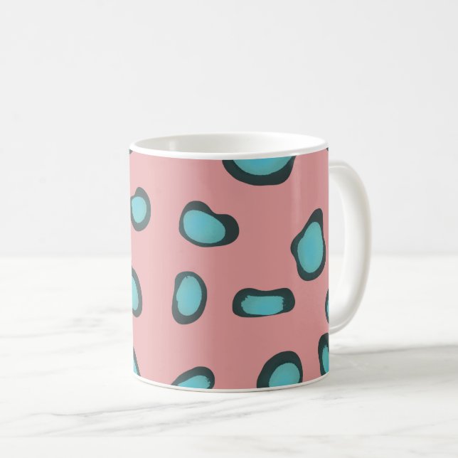 Trendigets Abstrakt Rosa och Blå leopard Spots Kaffemugg (Framsida höger)