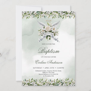 Trendigets ängel vingar lilies Bladdag Baptism Inbjudningar