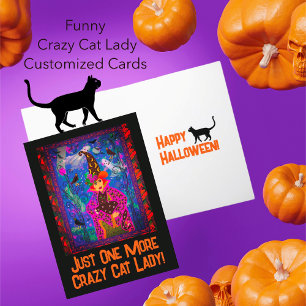 Trendigets anpassade Crazy Cat Dam Witch Halloween Vykort