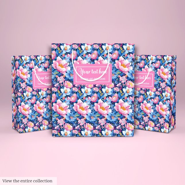 Trendigets baby blue och anpassade namnpresentsäck (Trendy baby blue and hot pink custom name gift bag)