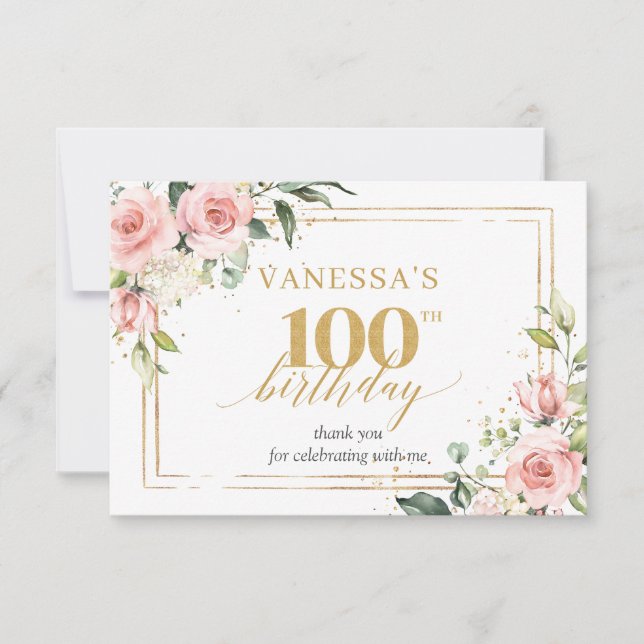 Trendigets  blommigt guld-miniatyrdiagram 100-årsd tack kort (Framsida)