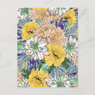 Trendigets Blommigt Gult & Grönt Girly Illustrati Helg Vykort