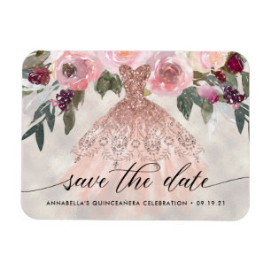 Trendigets Blommigt Photo Quinceañera Spara datum Magnet