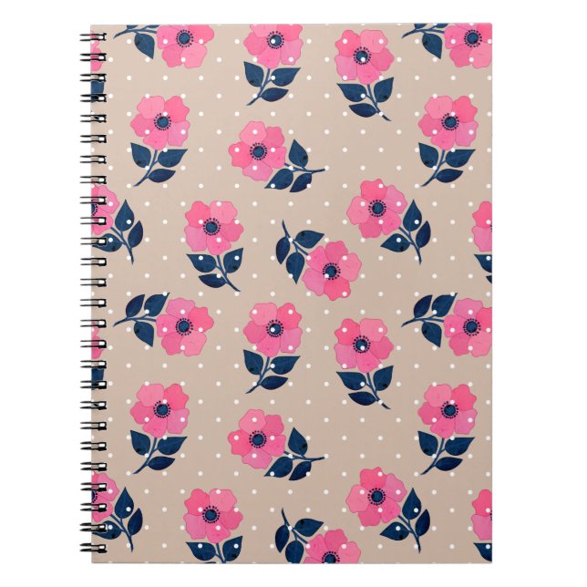 Trendigets Blommigt Rosa Beige Feminine Mönster Anteckningsbok (Framsidan)