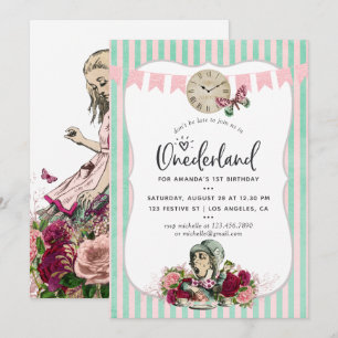 Trendigets blommigt Vintage Alice i nederlandets f Inbjudningar