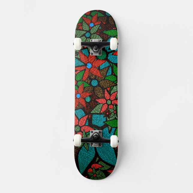 Trendigets Blommönster nr 6 Mini Skateboard Bräda 18,5 Cm (Framsida)