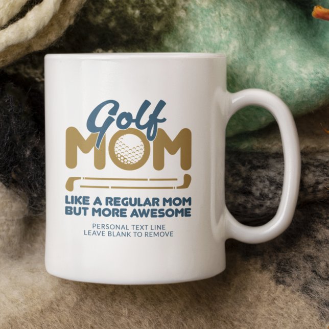 Trendigets Coola "GOLF MAMMA" Blue Typography Pint Kaffemugg (Skapare uppladdad)
