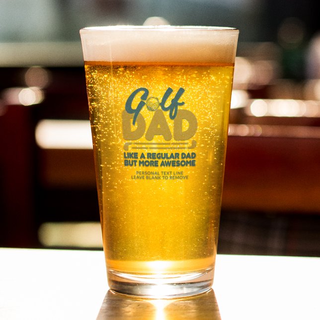 Trendigets Coola "GOLF PAPPA" Blue Typography Pint Glaskopp (Skapare uppladdad)