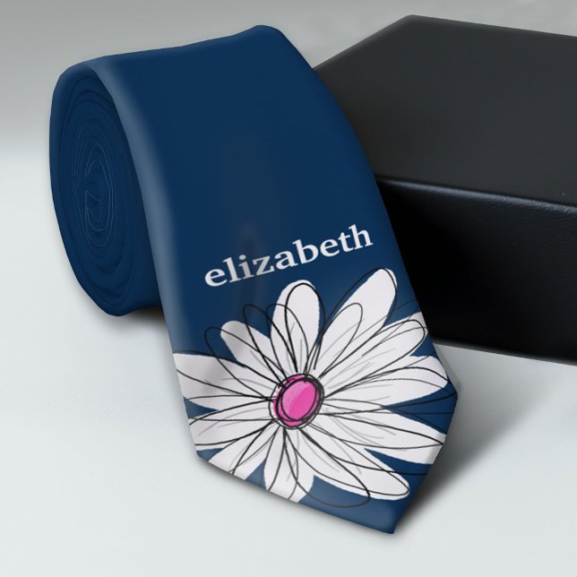 Trendigets Daisy Blommigt Illustration - flottan o Slips (Custom Photo Collage Tie - Create Your Own Look)
