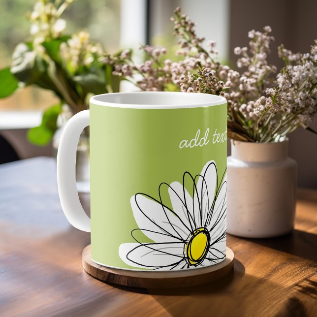 Trendigets Daisy Blommigt Illustration - kalk och  Kaffemugg (Mug template with a place for a name - whimsical daisy)