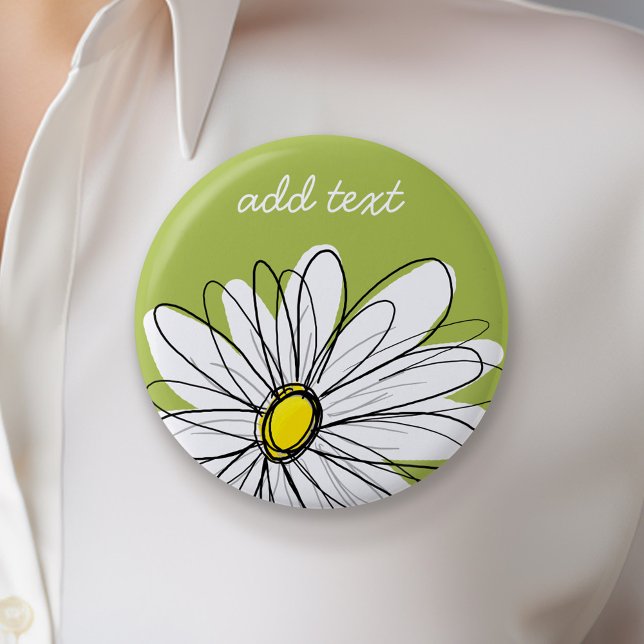Trendigets Daisy Blommigt Illustration - kalk och  Knapp (Personalized Button - Add Your Name)