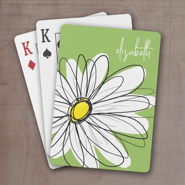 Trendigets Daisy Blommigt Illustration - kalk och  Kortlek (Whimsical Daisy Playing cards personalized with your name)