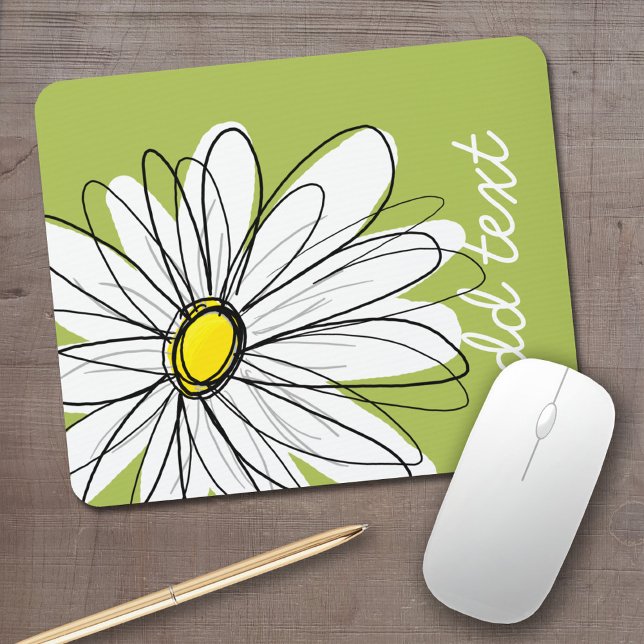 Trendigets Daisy Blommigt Illustration - kalk och  Musmatta (Whimsical daisy mouse pad with your name)