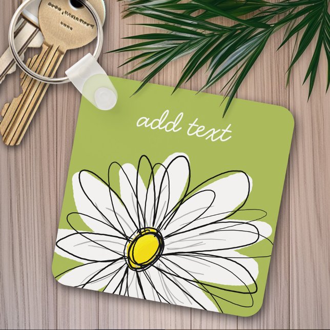 Trendigets Daisy Blommigt Illustration - kalk och  Nyckelring (Personalized keychain - Whimsical Daisy)