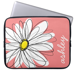 Trendigets Daisy Blommigt Illustration - korall oc Laptop Fodral