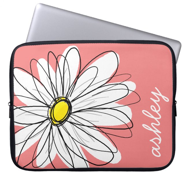 Trendigets Daisy Blommigt Illustration - korall oc Laptop Fodral (Framsidan)