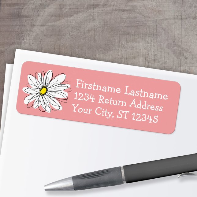 Trendigets Daisy korall och Returadress av gult Etikett (Custom Return Address Labels - Low Minimum)