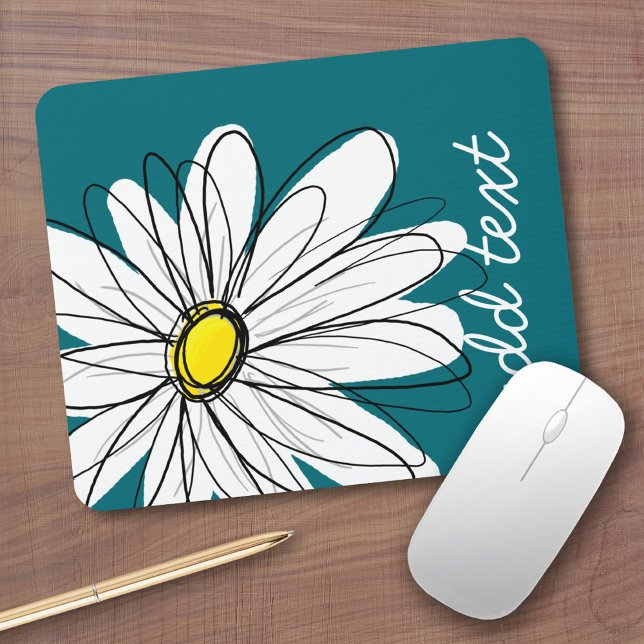 Trendigets Daisy med blått och gult Musmatta (Personalized mousepad - Add Custom Text)
