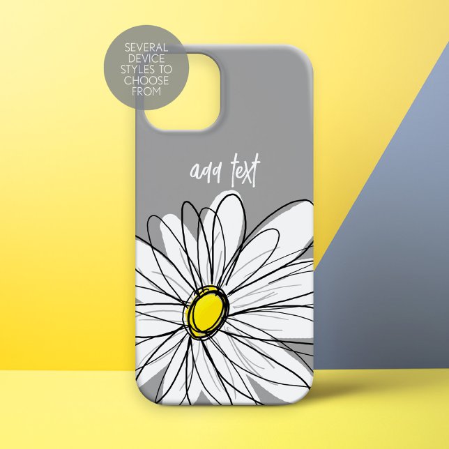 Trendigets Daisy med grått och gult (Whimsical Daisy Personalized Phone Case)