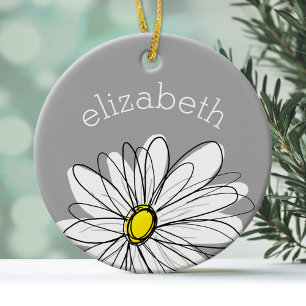 Trendigets Daisy med grått och gult Julgransprydnad Keramik