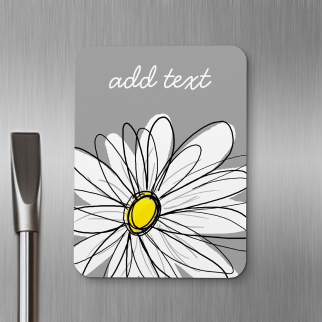 Trendigets Daisy med grått och gult Magnet (Personalized fridge magnet - add custom text)