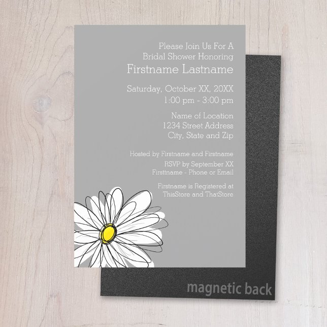 Trendigets Daisy med grått och gult Magnetisk Inbjudningskort (Birthday invitation magnet)