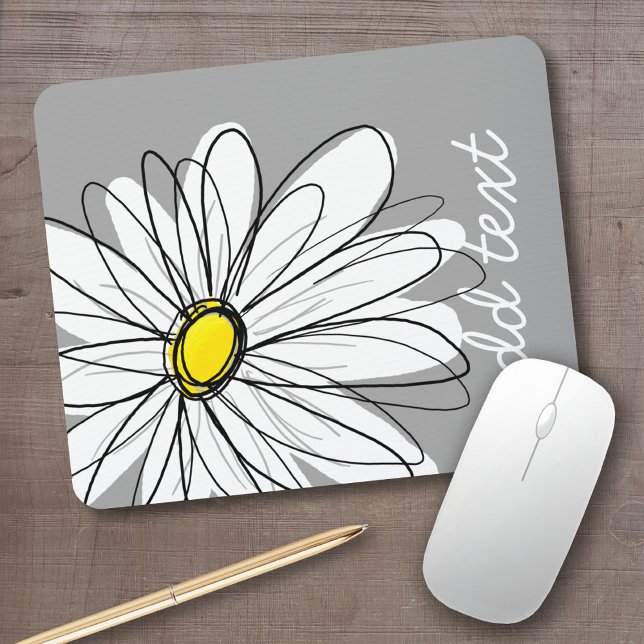 Trendigets Daisy med grått och gult Musmatta (Personalized mousepad - add your custom text)