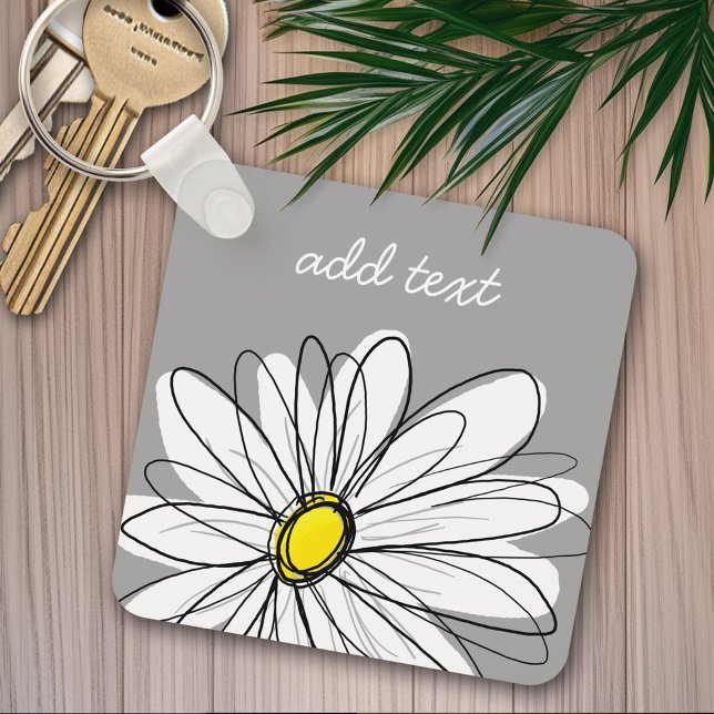 Trendigets Daisy med grått och gult Nyckelring (Personalized keychain - whimsical daisy)
