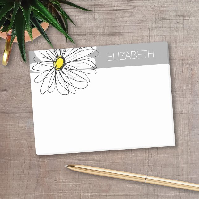 Trendigets Daisy med grått och gult Post-it Block (Personalized post-it notes with a monogram and whimsical daisy drawing - low quantity available)