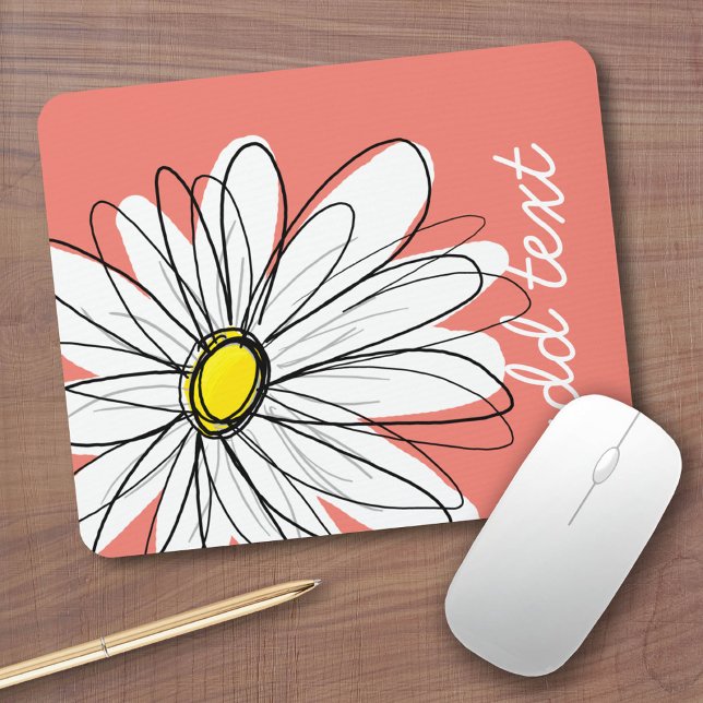 Trendigets Daisy med korall och gult Musmatta (Custom Mousepad)