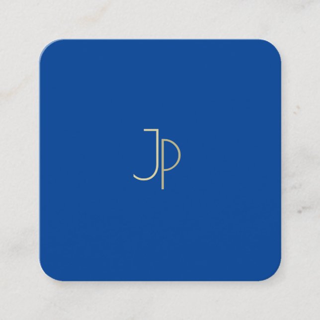 Trendigets Elegant Deep Blue Modern Monogram-mall Fyrkantigt Visitkort (Framsida)