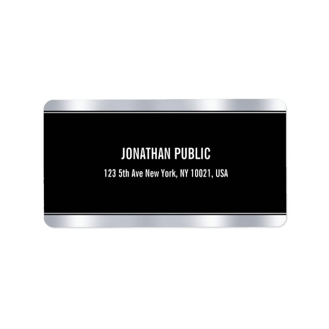 Trendigets Elegant Modern Glamor Black och Silver Adressetikett (Framsidan)