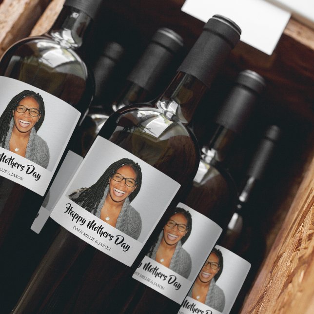 Trendigets foto Mors dag Vinflaska Etikett (Skapare uppladdad)