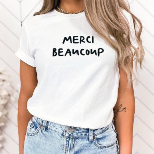 Trendigets Fransk Handskriven text Merci Beaucou T Shirt