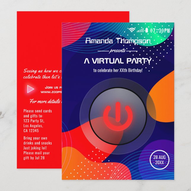 Trendigets geometriska Virtuella Födelsedagsfest Inbjudningar (Fram/baksida)