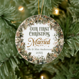 Trendigets grönt faux guld Vår första jul Julgransprydnad Keramik