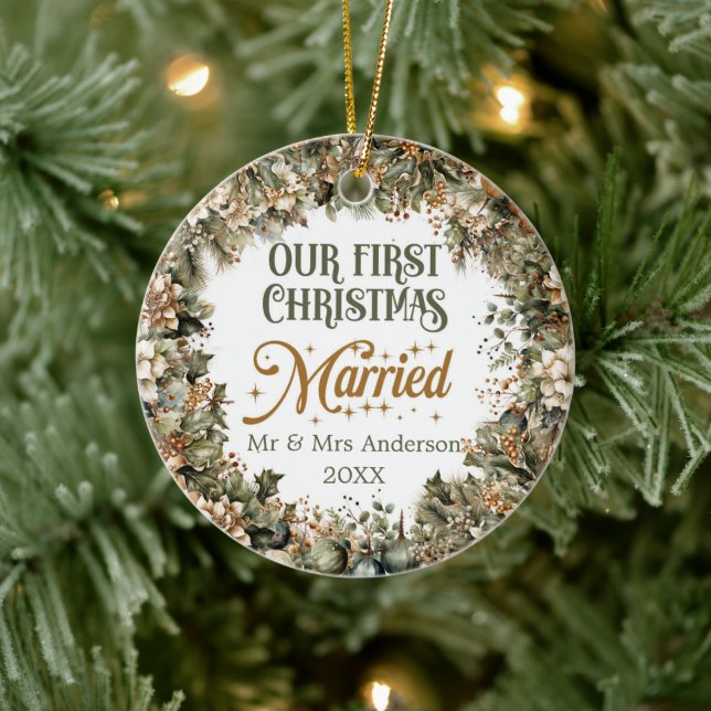 Trendigets grönt faux guld Vår första jul Julgransprydnad Keramik (Träd)