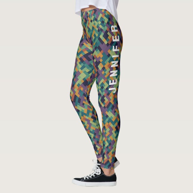 Trendigets Grönt Pixel Art Namn och Abstrakt Mönst Leggings (Vänster)
