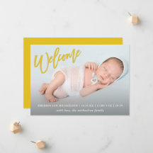 Trendigets Gult Välkomstskript med Photo Baby Birt