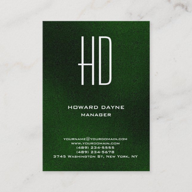 Trendigets moderna enkla, enkla grönt, vita monogr visitkort (Framsida)