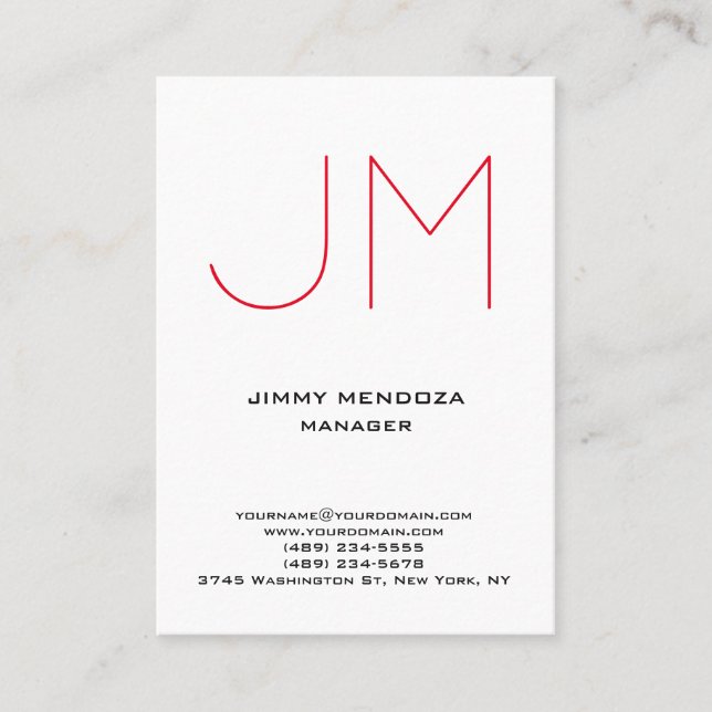 Trendigets moderna enkla vita monogram visitkort (Framsida)