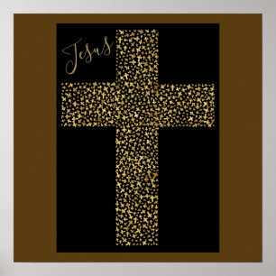 Trendigets moderna Jesus Guld Kor Brown Art Poster