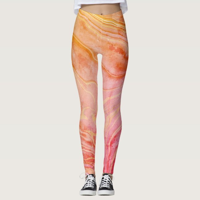 Trendigets moderna orange för chic marmor leggings (Framsida)
