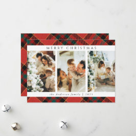 Trendigets moderna Röda och Grönt Tartan Julfoto Julkort