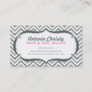 TRENDIGETS moderna söta chevron glitter silver grå Visitkort