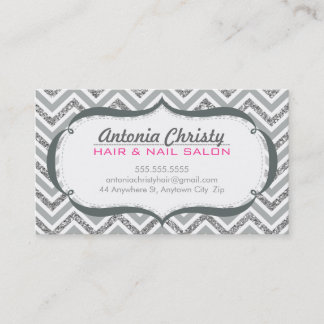 TRENDIGETS moderna söta chevron glitter silver grå Visitkort