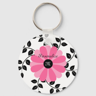 Trendigets monogrammade Rosa och svart blomma med Nyckelring