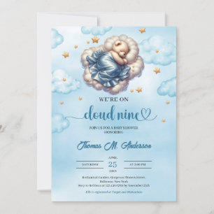 Trendigets nalle moln nio Boy Baby Shower Inbjudningar