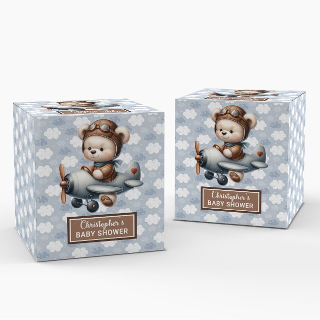 Trendigets Nalle Pilot Boy Baby Favoritbox Presentaskar (Trendy Teddy Bear Pilot Boy Baby Favor Box)